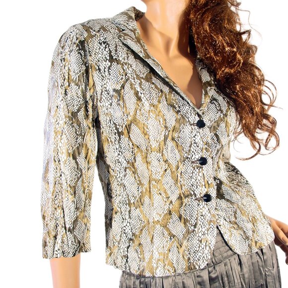 ALBERTO MAKALI Vintage Iridescent Snake Gold/White Crinkle Cropped Jacket 10